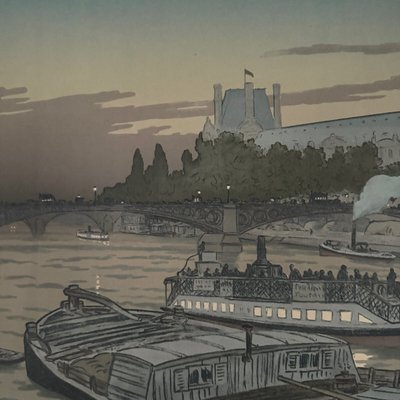 Lithograph by Henri Rivière Le Pont des Saints-Pères and Le Louvre