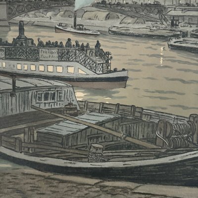 Lithograph by Henri Rivière Le Pont des Saints-Pères and Le Louvre