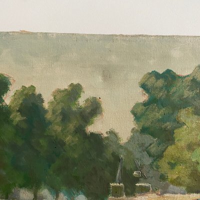 Huile sur toile XXe péniche sur les bords de l'Erdre Nantes
