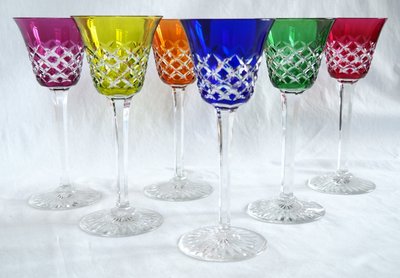 Set of 6 Baccarat crystal Rhine wine glasses, Burgos model - 19.5cm