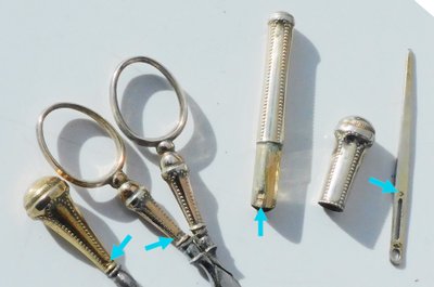 Small Box Sewing Kit Silver Vermeil Embroidery Scissors Thimble Case Needles