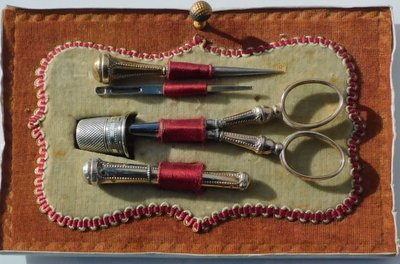 Small Box Sewing Kit Silver Vermeil Embroidery Scissors Thimble Case Needles