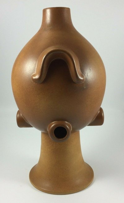 Scultura in ceramica vintage del 1960 con applicazione di patina marrone