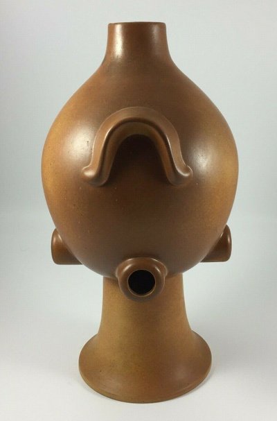 Scultura in ceramica vintage del 1960 con applicazione di patina marrone