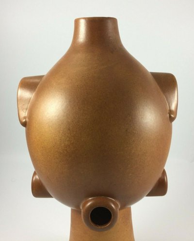 Scultura in ceramica vintage del 1960 con applicazione di patina marrone