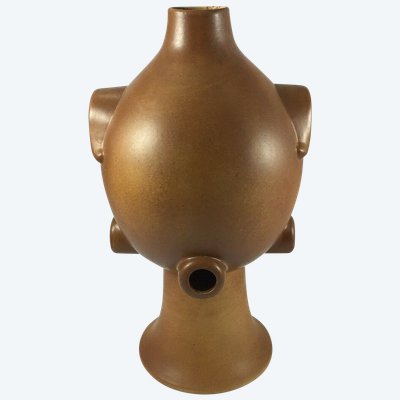 Scultura in ceramica vintage del 1960 con applicazione di patina marrone
