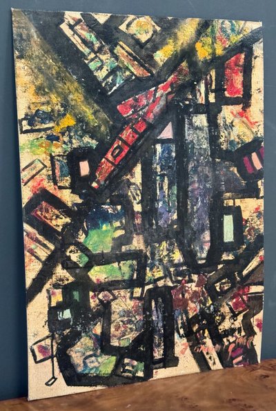 Oil on board by J. Gauthier 1962 modern geometric composition
