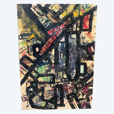 Oil on board by J. Gauthier 1962 modern geometric composition