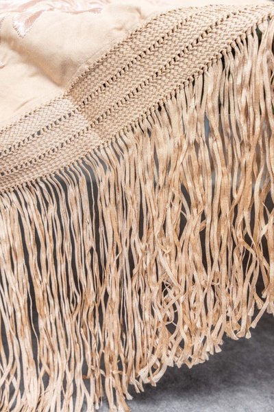 19th-century embroidered tablecloth or shawl with floral and fringe decoration