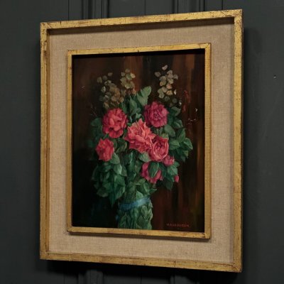 Oil on wood still life bouquet of roses XXth by Mauboussin