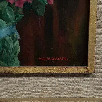 Oil on wood still life bouquet of roses XXth by Mauboussin