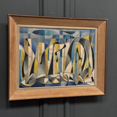 Oil on canvas 20th century geometric abstraction by J. Luccioni
