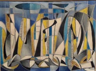 Oil on canvas 20th century geometric abstraction by J. Luccioni