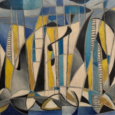 Oil on canvas 20th century geometric abstraction by J. Luccioni