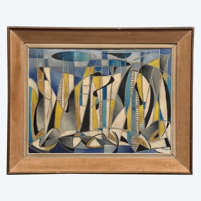 Oil on canvas 20th century geometric abstraction by J. Luccioni