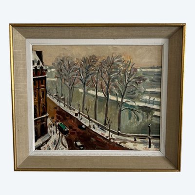 Oil on canvas boulevard scene in Paris 20th century in the style of Marquet