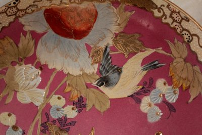 Satsuma Faience Plate with Flower and Bird Design, Japan, Meiji period, Late 19th Century