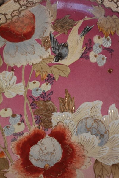 Satsuma Faience Plate with Flower and Bird Design, Japan, Meiji period, Late 19th Century