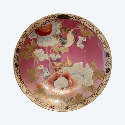 Satsuma Faience Plate with Flower and Bird Design, Japan, Meiji period, Late 19th Century