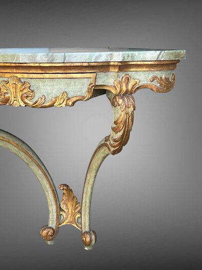 CONSOLE D ANGLE DU XIXe DE STYLE LOUIS XV PEINTE ET DORÉE AVEC DESSUS BOIS