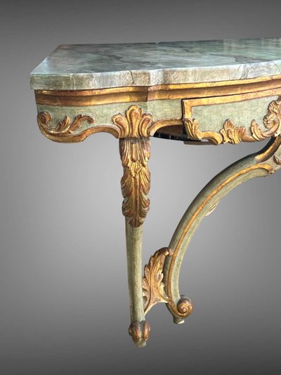 CONSOLE D ANGLE DU XIXe DE STYLE LOUIS XV PEINTE ET DORÉE AVEC DESSUS BOIS