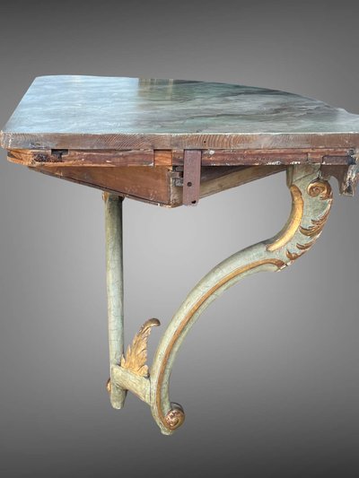 CONSOLE D ANGLE DU XIXe DE STYLE LOUIS XV PEINTE ET DORÉE AVEC DESSUS BOIS