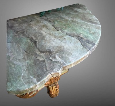 CONSOLE D ANGLE DU XIXe DE STYLE LOUIS XV PEINTE ET DORÉE AVEC DESSUS BOIS