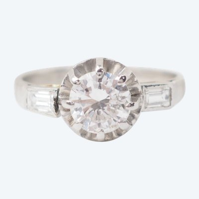 Anello solitario in oro bianco e diamanti