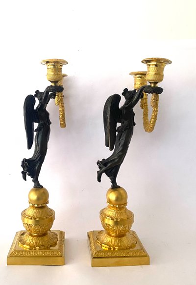 Pair of candelabras   in gild ans patinated bronze circa 1810 empir period