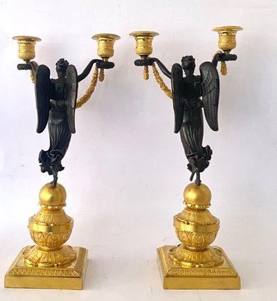 Pair of candelabras   in gild ans patinated bronze circa 1810 empir period