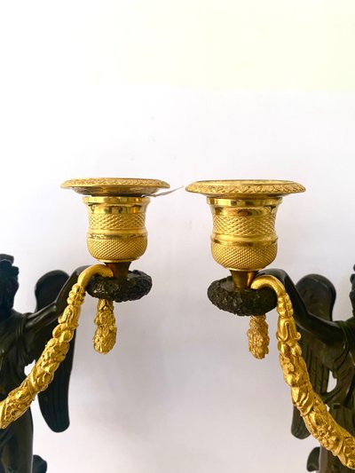 Pair of candelabras   in gild ans patinated bronze circa 1810 empir period