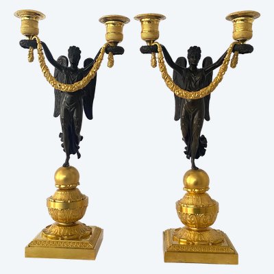 Pair of candelabras   in gild ans patinated bronze circa 1810 empir period