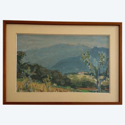 Watercolor on paper by Jean Vinay L'Isère mountain landscape