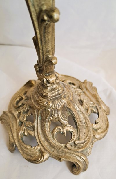 Pair of double candlesticks in chased and gilded bronze with Louis XV style decorations