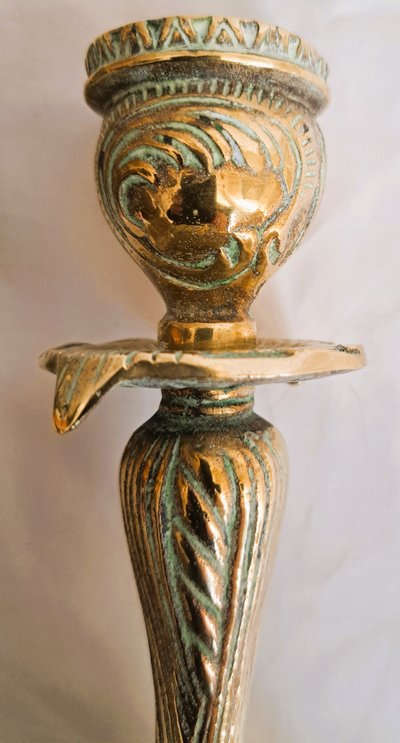 Pair of chased and gilt bronze candlesticks in the Louis XV style, early 20th century