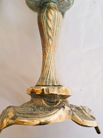 Pair of chased and gilt bronze candlesticks in the Louis XV style, early 20th century