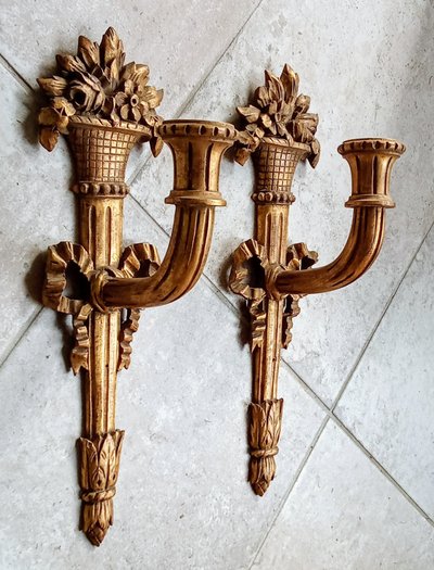 Paire appliques bois doré style Louis XVI 19 ème siècle 