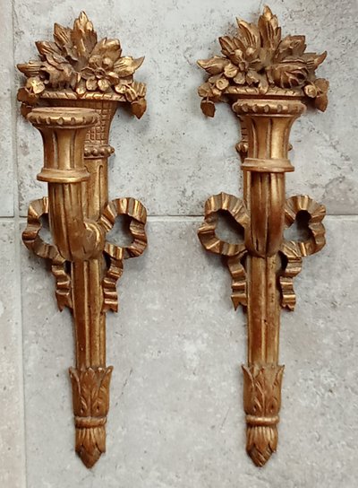 Paire appliques bois doré style Louis XVI 19 ème siècle 