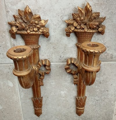 Paire appliques bois doré style Louis XVI 19 ème siècle 