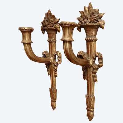 Paire appliques bois doré style Louis XVI 19 ème siècle 