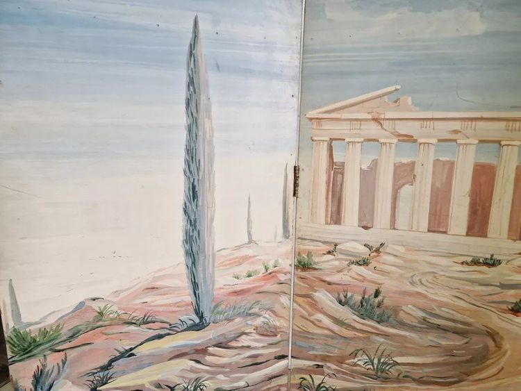 Paravent Ancien Paravent Français "le Panthéon"