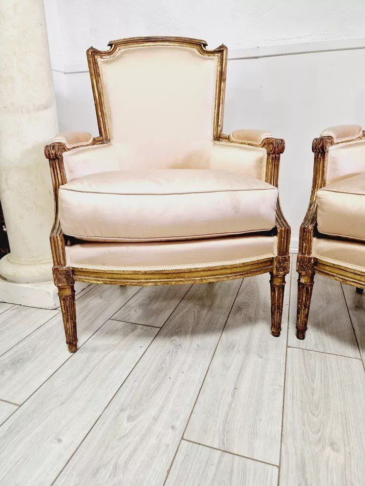 Paire De Fauteuils Bergères Anciens Louis XVI