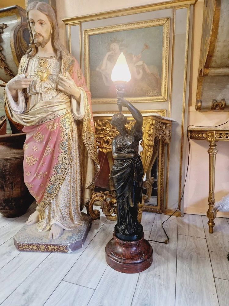 Antike Liberty-Lampe aus Gusseisen und Marmor