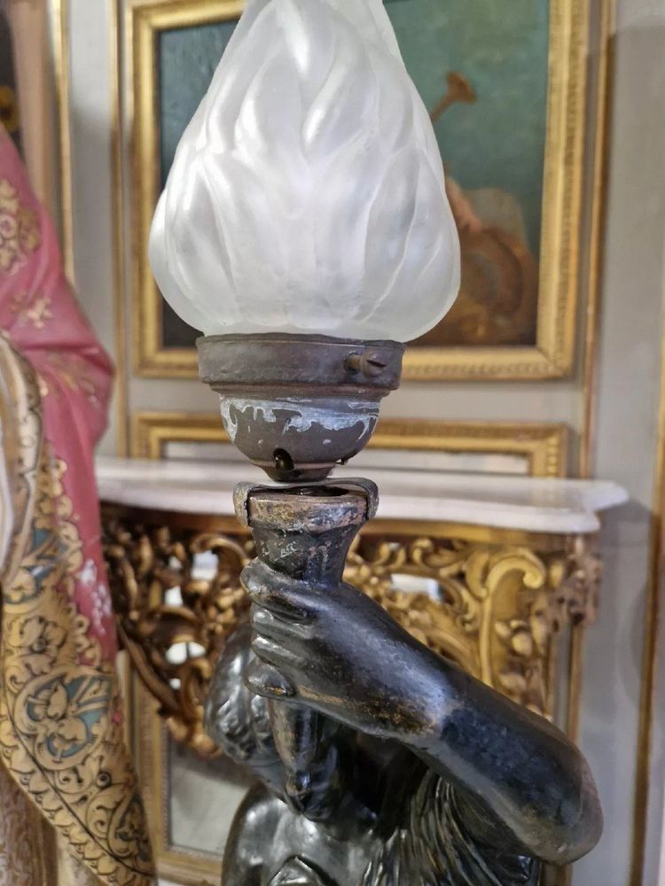 Antike Liberty-Lampe aus Gusseisen und Marmor