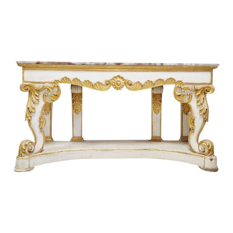 Huge 19th Century Baroque Console Table with Marble Top