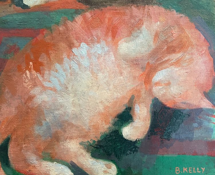Pittura olio su tela XXem, tre gatti, pittrice donna Bernadette Kelly