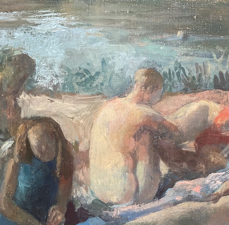 Ölgemälde auf Leinwand XXem, Badende am Flussufer, Künstlerin Bernadette Kelly