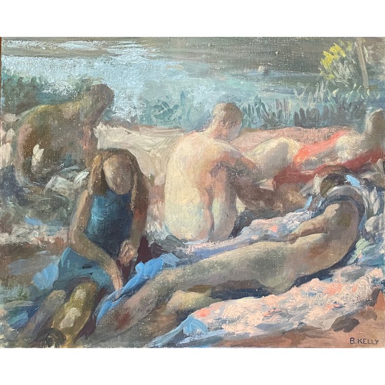 Ölgemälde auf Leinwand XXem, Badende am Flussufer, Künstlerin Bernadette Kelly