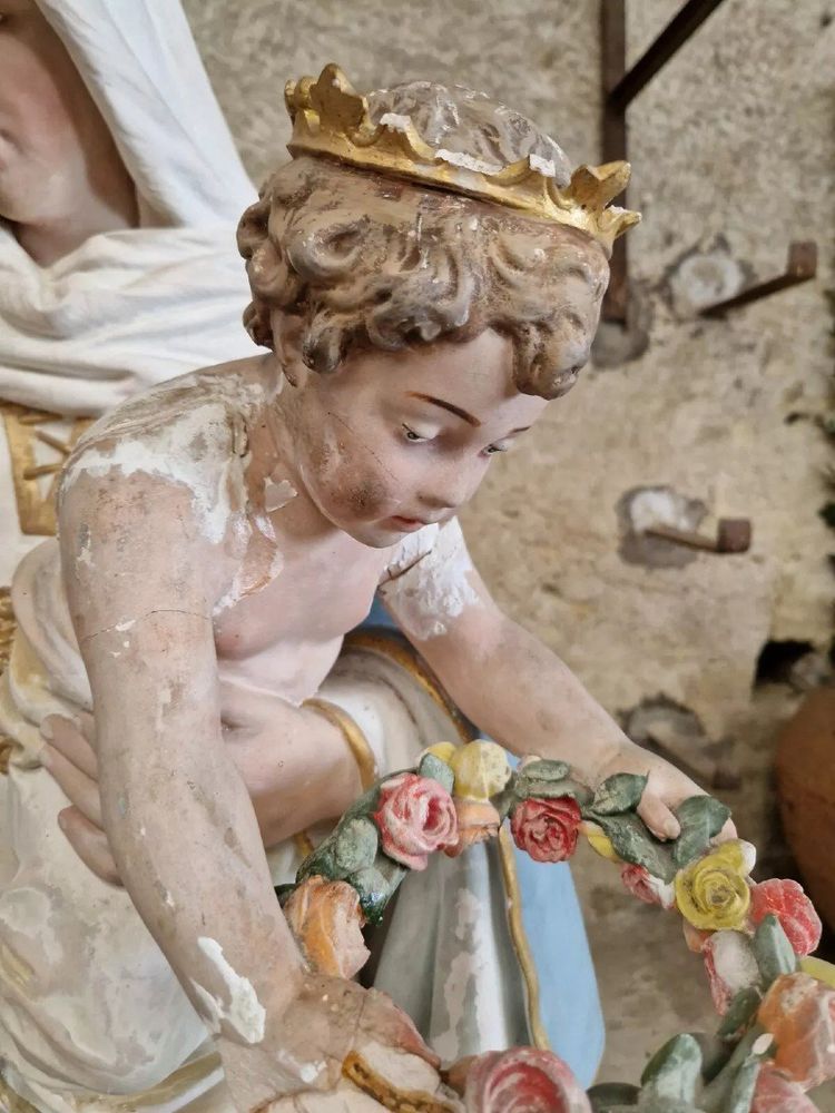 Antique Life-Size Religious Statue of Our Lady of Purgatory Stamped
