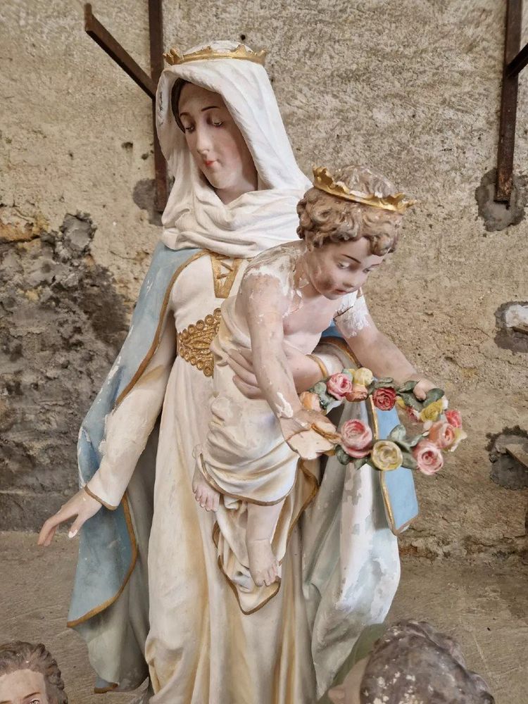 Antique Life-Size Religious Statue of Our Lady of Purgatory Stamped